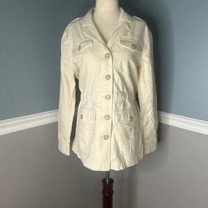 LOFT Utility Jacket Lightweight Button Down Collared‎ Beige Coat Petite S